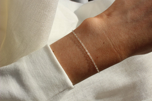 Waterproof ∙ Solid 925 Sterling Silver Cable Bracelet ∙ Dainty Chain For Women ∙ Custom Length ∙ Handmade Jewelry Bridesmaid Gift