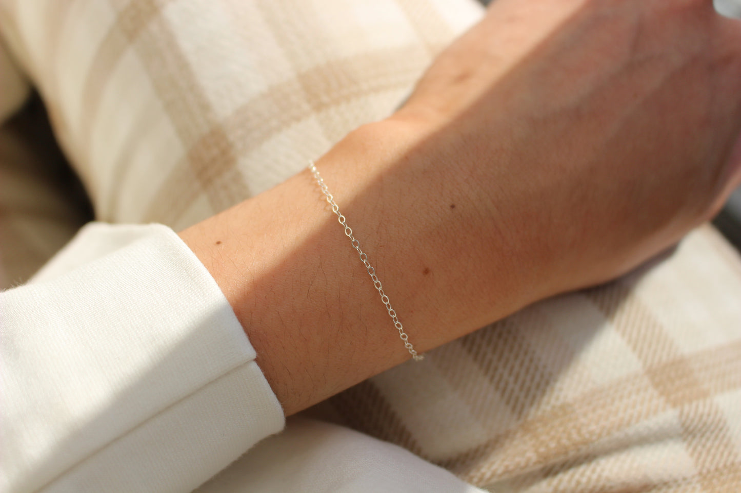 Waterproof ∙ Solid 925 Sterling Silver Cable Bracelet ∙ Dainty Chain For Women ∙ Custom Length ∙ Handmade Jewelry Bridesmaid Gift