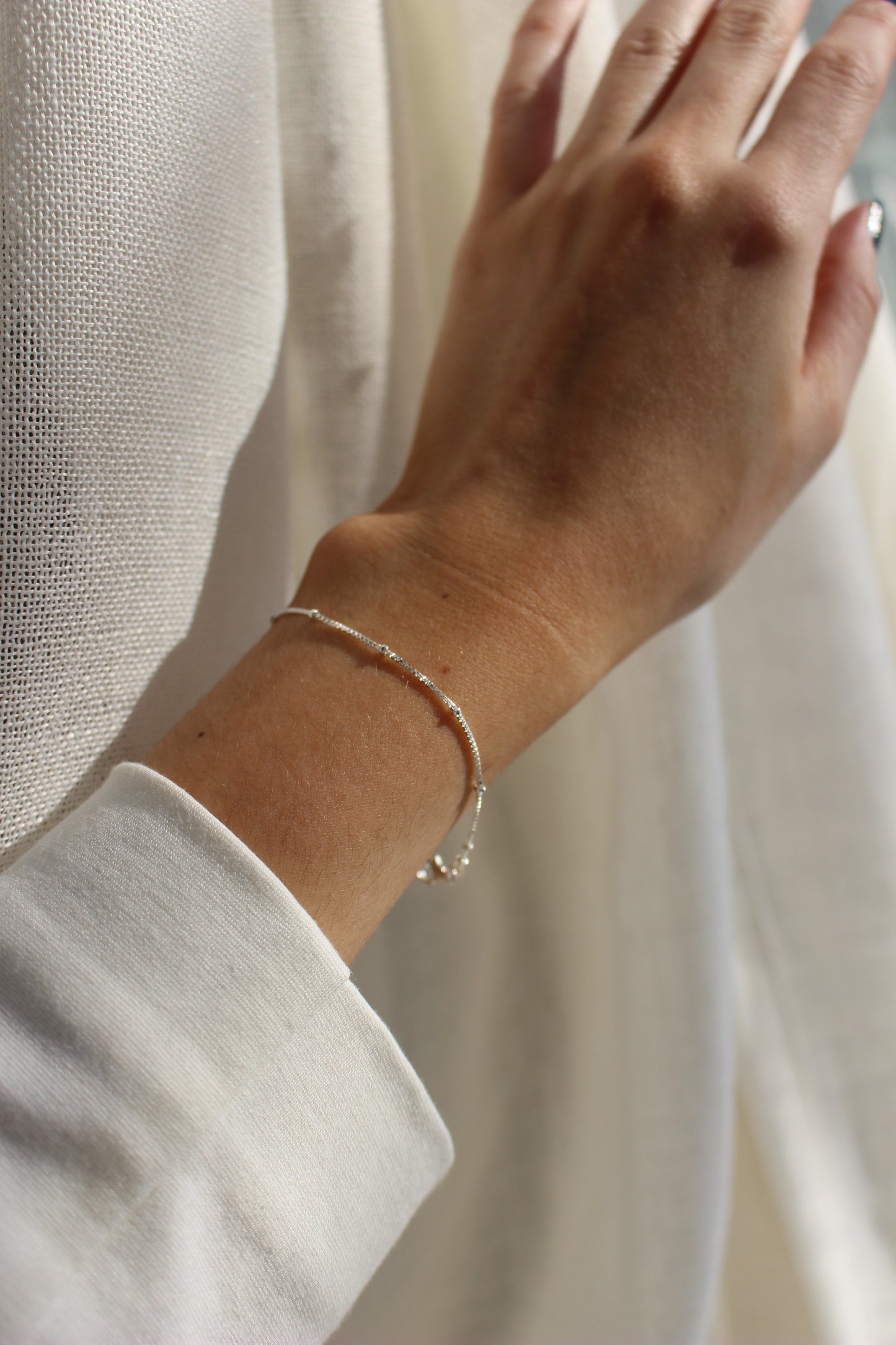 925 Sterling Silver Bracelet ∙ Dainty Satellite Chain ∙ Beaded Box Chain