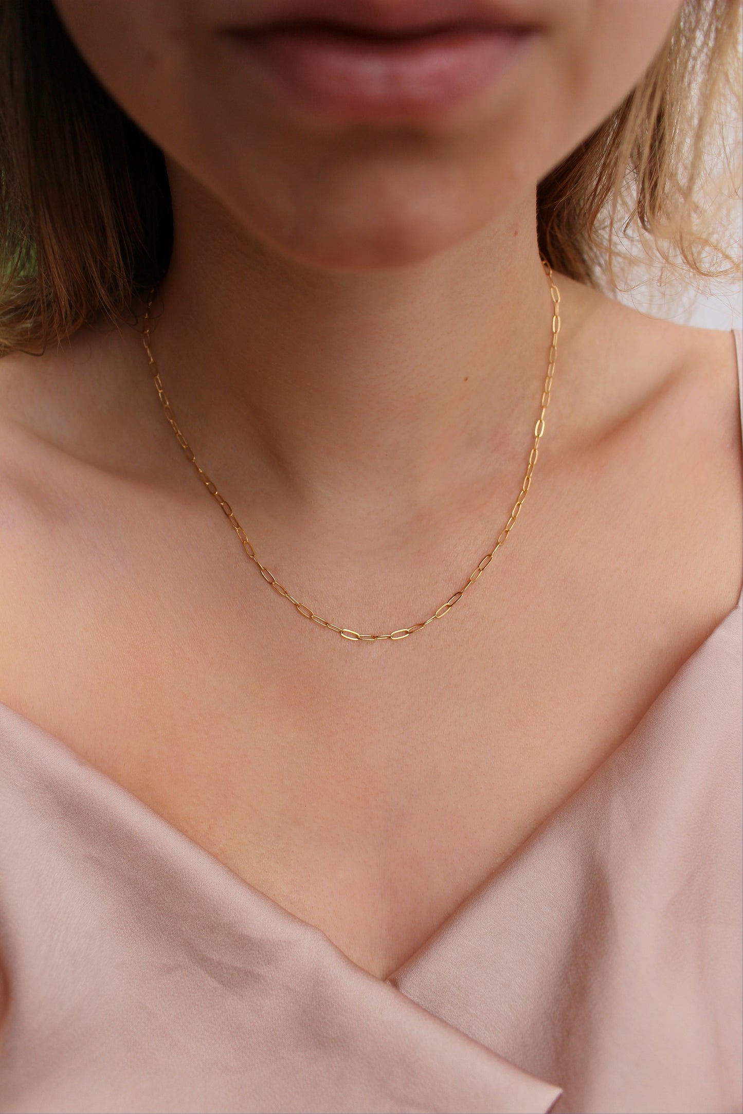 Waterproof ∙ 14k gold filled Paperclip Necklace ∙ Basic Thin Chain ∙