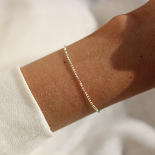 925 Sterling Silver Beaded Bracelet ∙ Dainty Ball Bracelet ∙1.2mm or 1.8mm