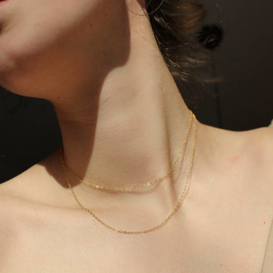 Set of 2 flat cable chains in 14k gold filled ∙ Basic Thin Chain ∙ Layered Necklace ∙ Choker necklace ∙ Minimalist dainty two necklaces
