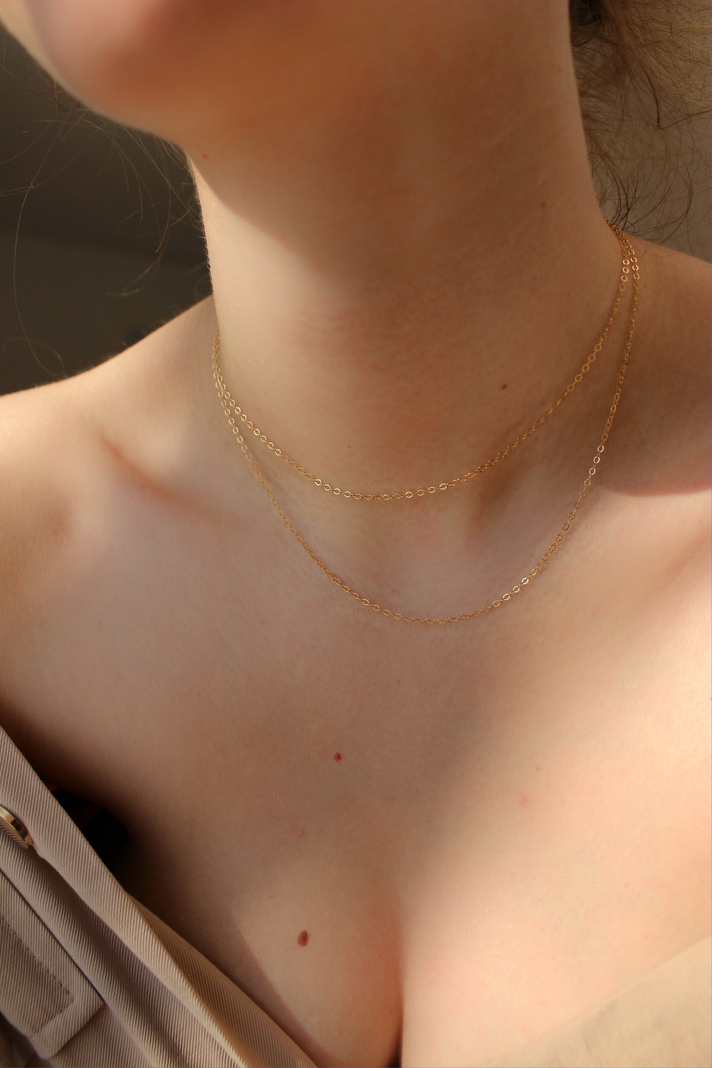 Set of 2 flat cable chains in 14k gold filled ∙ Basic Thin Chain ∙ Layered Necklace ∙ Choker necklace ∙ Minimalist dainty two necklaces