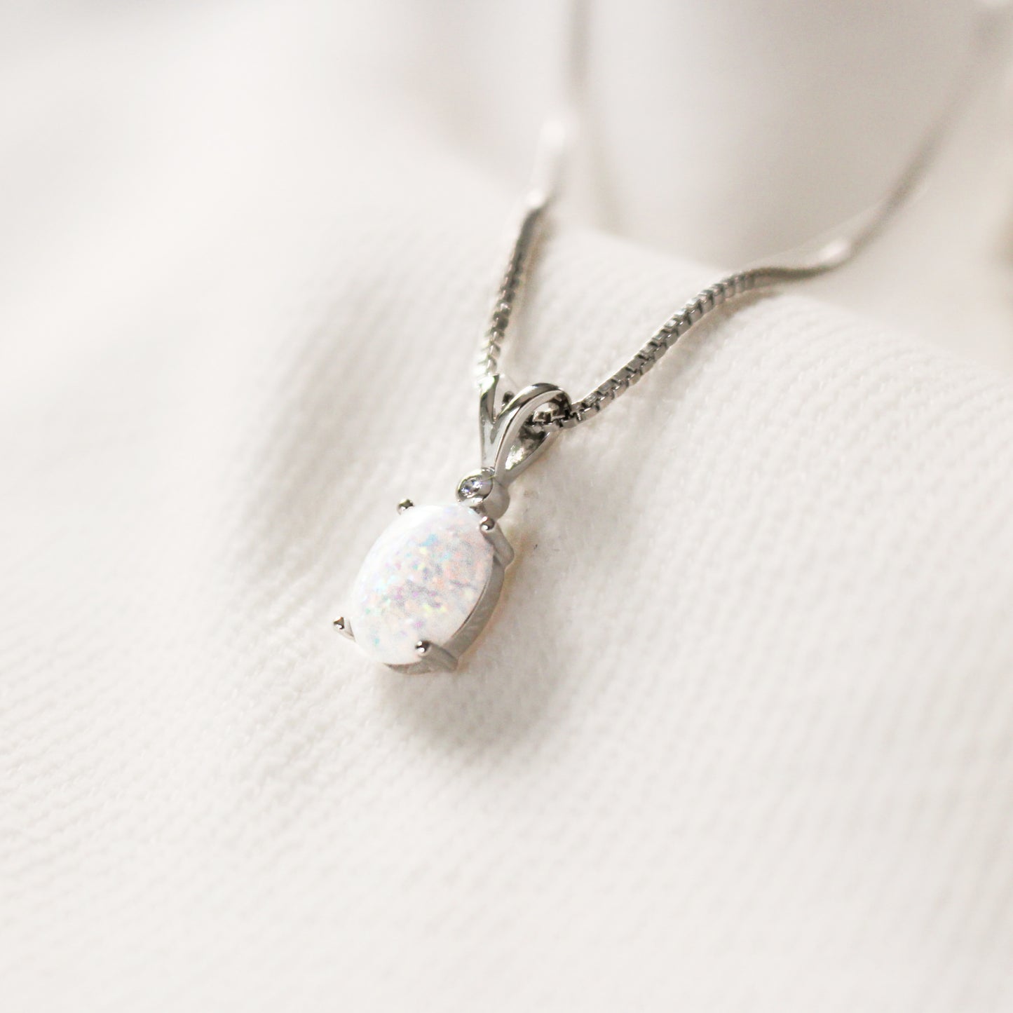 Opal necklace in genuine 925 sterling silver ∙ White opal drop oval charm necklace