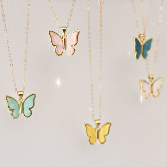 Dainty mariposa - 14k Gold Filled Butterfly Pendant Necklace Charm Love Enamel