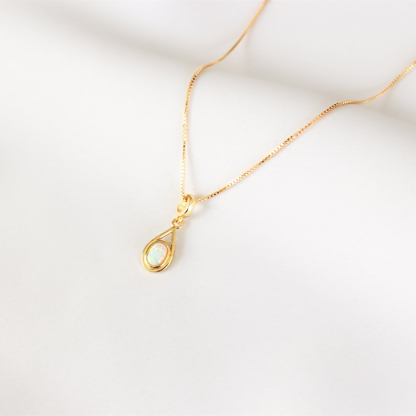 White opal pendant and 14Kt Gold Filled necklace ∙ Oval teardrop bezel opal ∙ Necklace for women ∙ Birthstone Gift