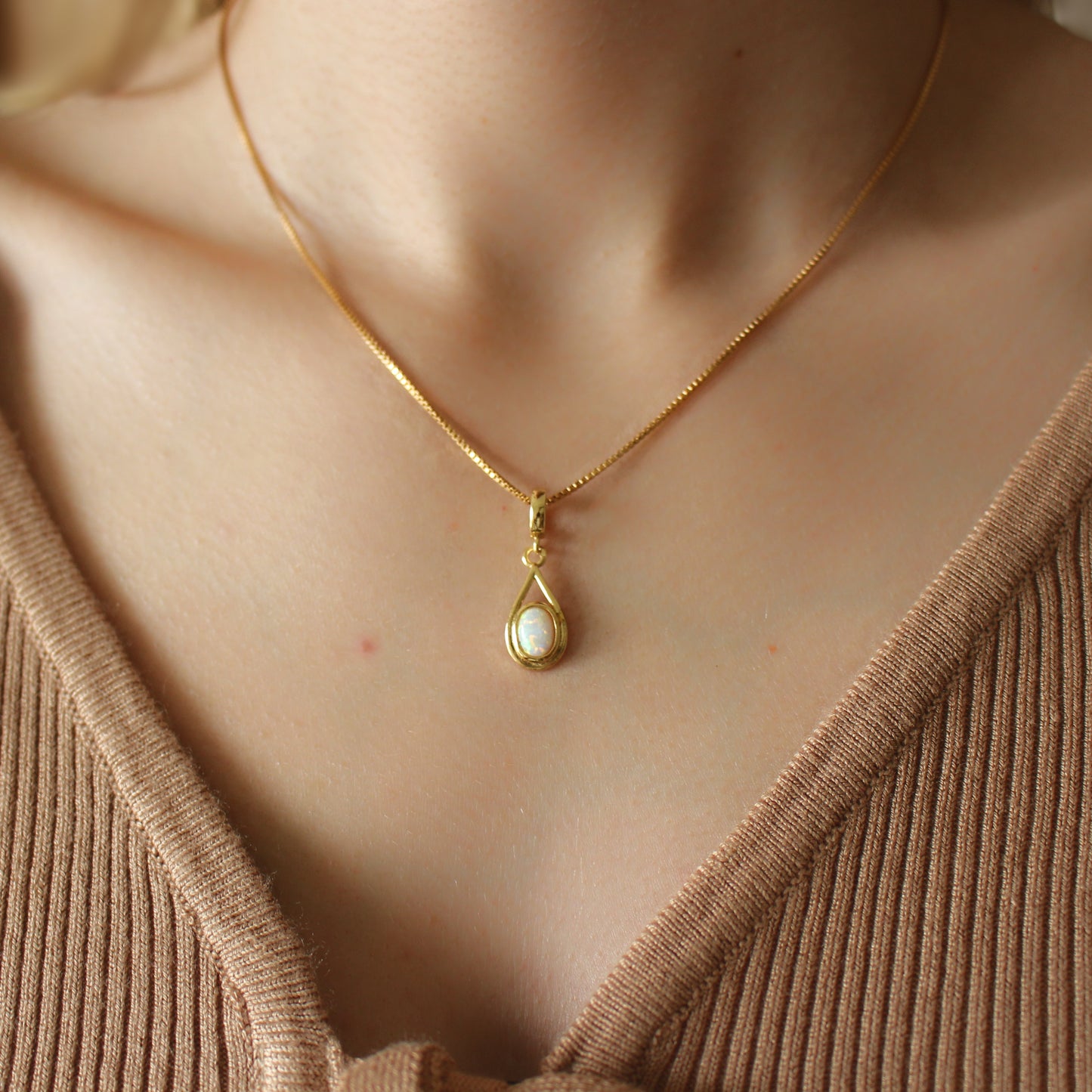 White opal pendant and 14Kt Gold Filled necklace ∙ Oval teardrop bezel opal ∙ Necklace for women ∙ Birthstone Gift