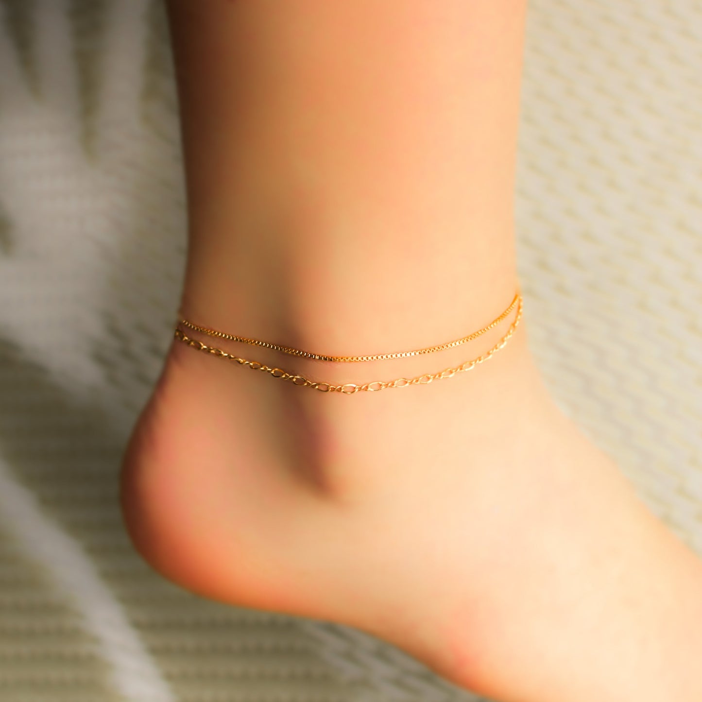 14K Gold filled Anklet bracelet · Chain anklet · Beach Wedding · Bracelet for Women · Beaded, box, rectangle, figure 8