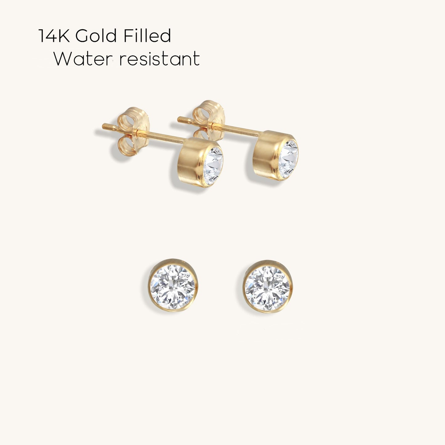 Boucles d'oreilles délicates en or rempli 14k avec zircone ronde ∙ Mini studs