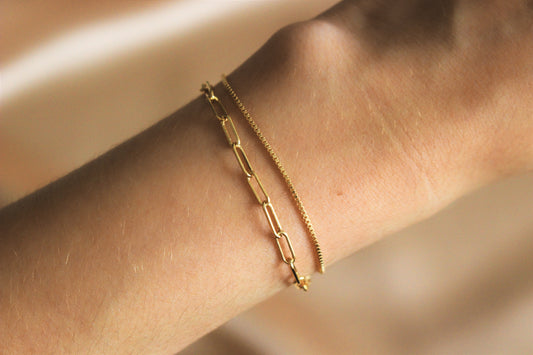 Set of 2 bracelets in real 14k gold filled - Paperclip and box chain