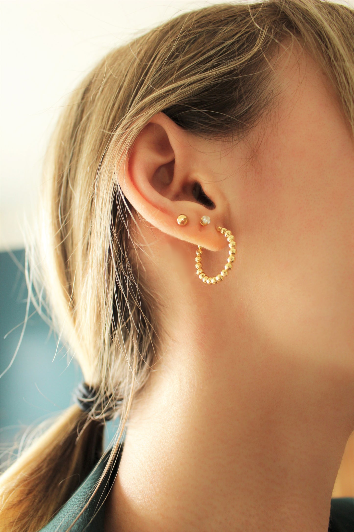 Créoles perlées - Boucles d'Oreilles Or Vermeil 14 Carats - 20mm