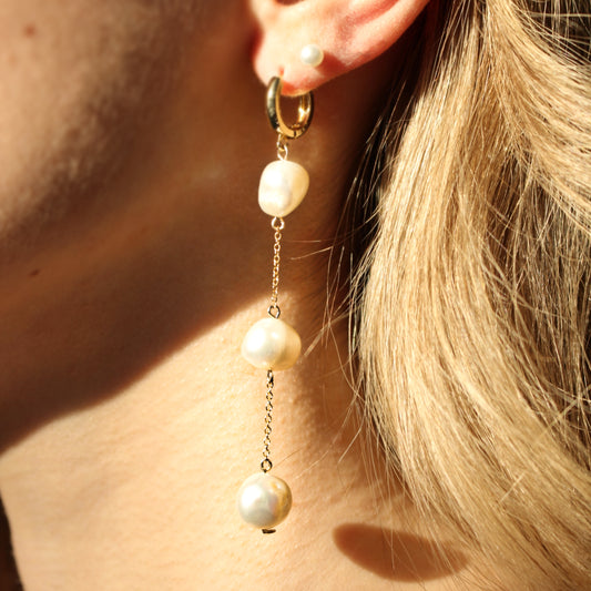 Beaded pearl drop earrings in 14k Gold fill | Dangling pearls earrings for women