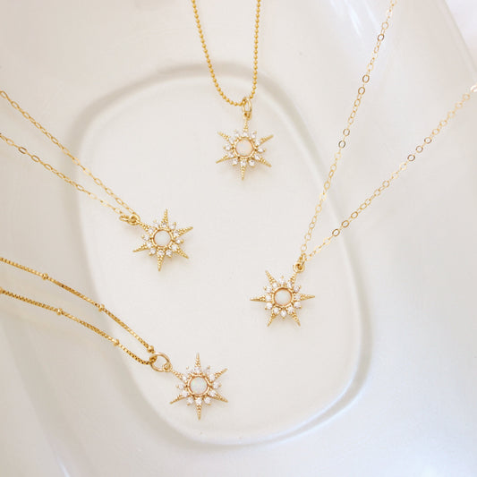 Celestial opal necklace - Gold Filled Micro Pave Opal Star Necklace