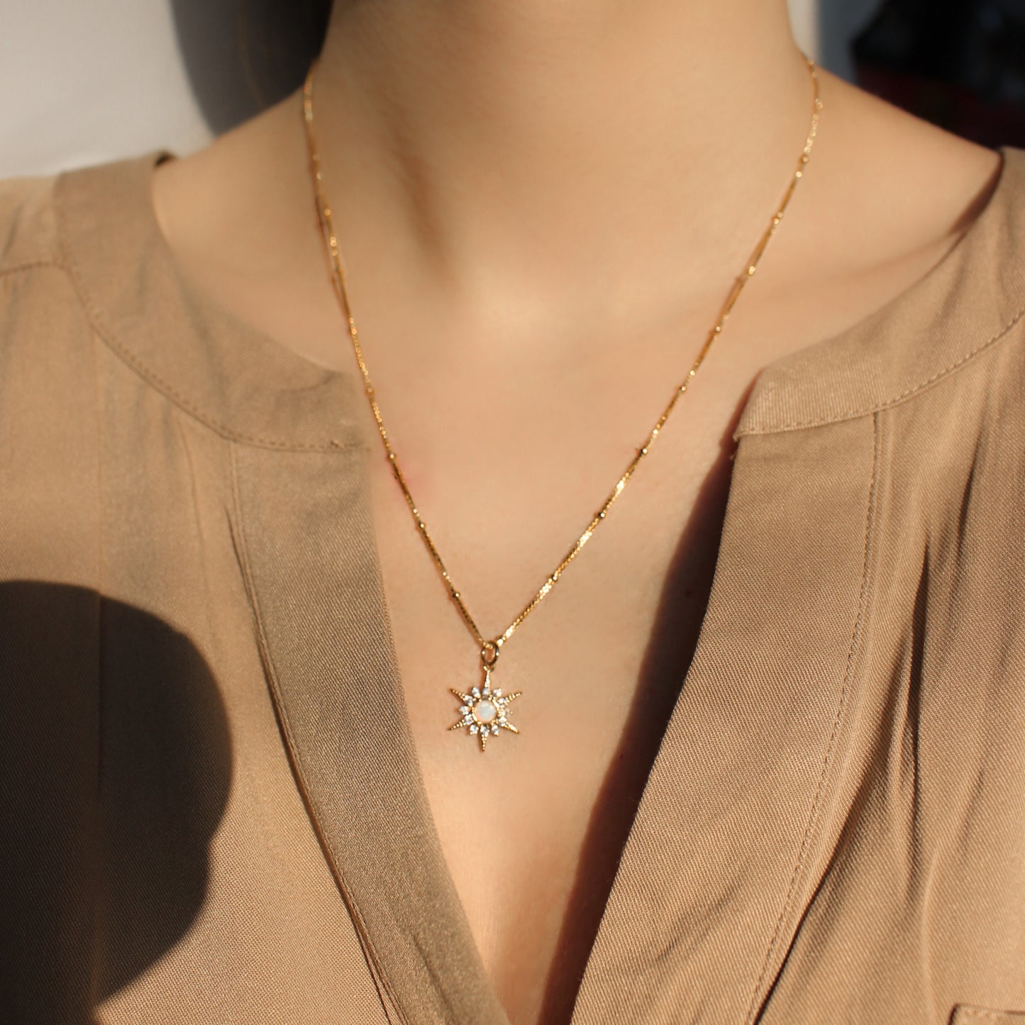Celestial opal necklace - Gold Filled Micro Pave Opal Star Necklace