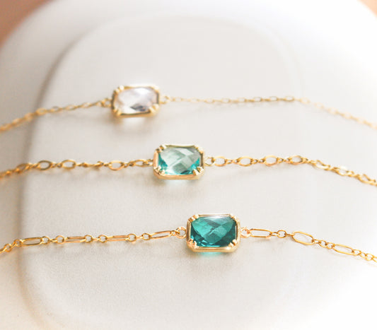 AZURA - Clear Cubic Mini Gold Rectangle ∙ 14k Gold Fill Chain Bracelet