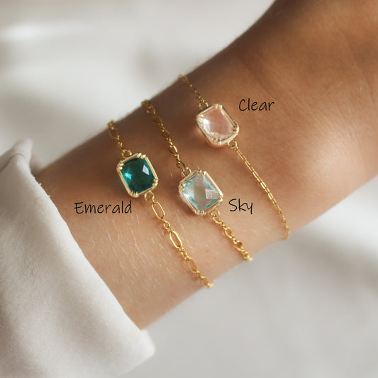 AZURA - Clear Cubic Mini Gold Rectangle ∙ 14k Gold Fill Chain Bracelet