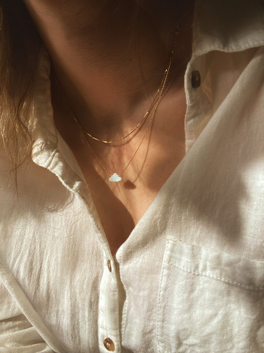 DREAMER - Cloud Opal Necklace | White Opal Necklace | Gold fill chain cable or snake