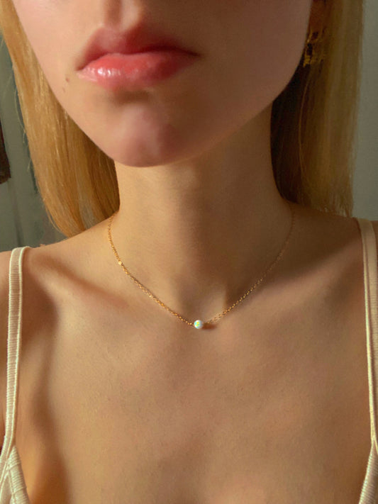 Dainty Ball Opal Necklace In Gold Fill Or Sterling Silver ∙ Small Dainty Statement Necklace