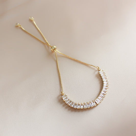 Bracelet pavé en or 14 carats | Baguette Rectangulaire Pavée Pliable | Bracelets Bolo