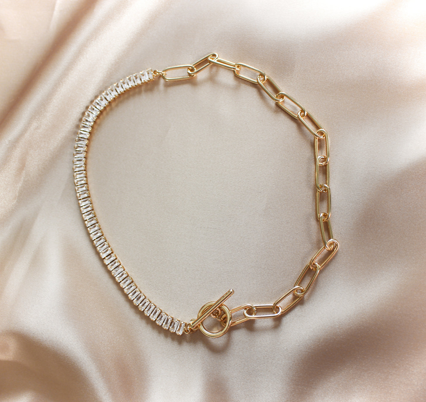Half and half Baguette and chain ∙ Chunky gold necklace for women