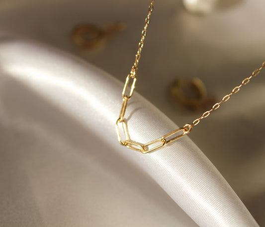 Raven - Collier en or 14 carats Dainty pour femme | Chaîne en or trombone