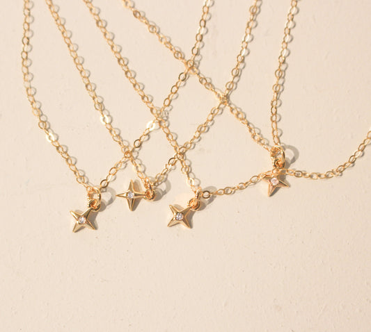 Collier étoile du Nord rempli d'or 14 carats | Belle chaîne en or tour de cou céleste pour femme | Ensemble de colliers pendants superposés minimalistes délicats