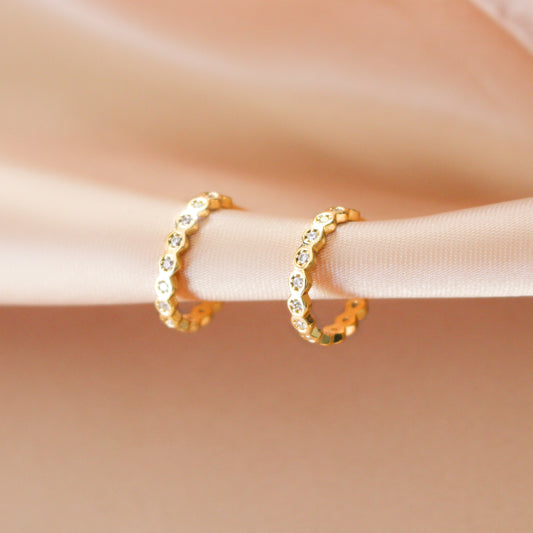 BEA - Hoop earrings ∙ Geometric CZ huggies ∙ 15mm ∙ Little gold hoop for women ∙ CZ Bezel ∙ Gift ∙ Anniversary