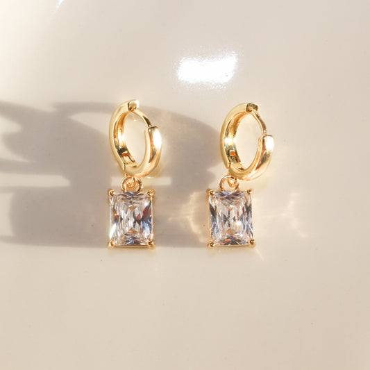 EMMA - Sparkling Emerald Cut Drop Earrings In 24K Gold
