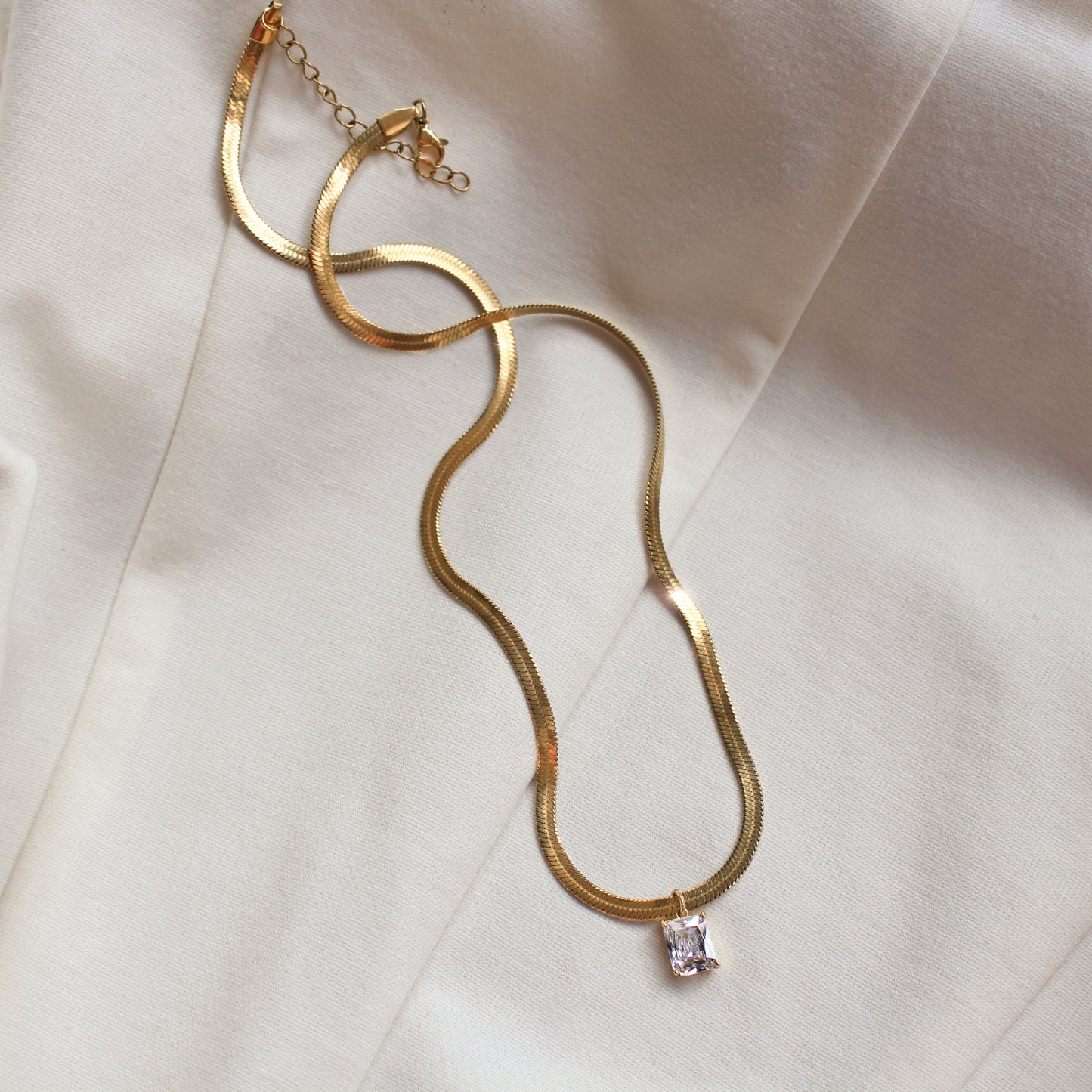 AVA - Gold Dainty Herringbone Necklace In Stainless Steel With Cubic Zirconia