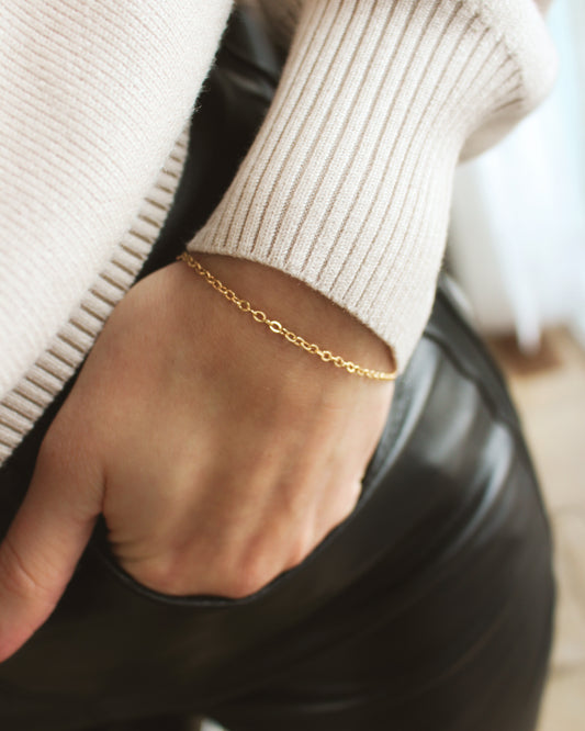 14k gold filled thick flat cable chain bracelet