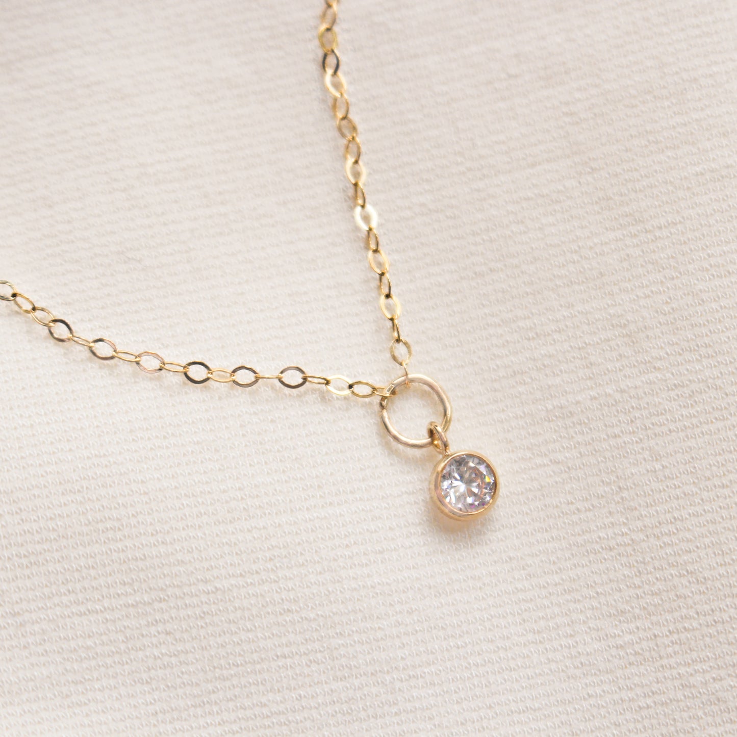 14K Gold Filled Drop Round Zircon Necklace ∙ Dainty Clear Cubic Zirconia Pendant