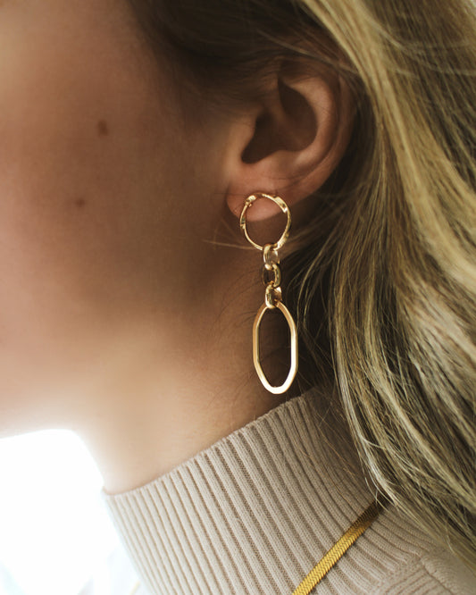 GOLDIE - 24K Gold Dangle Rolo Oval Link Chain Earrings