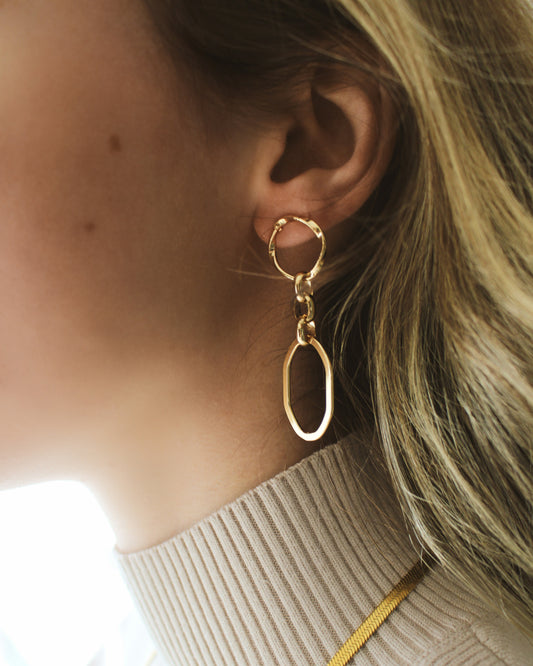 Boucles d'oreilles remplies d'or 24 carats | Boucles d'oreilles pendantes à chaîne à maillons ovales Dangle Rolo