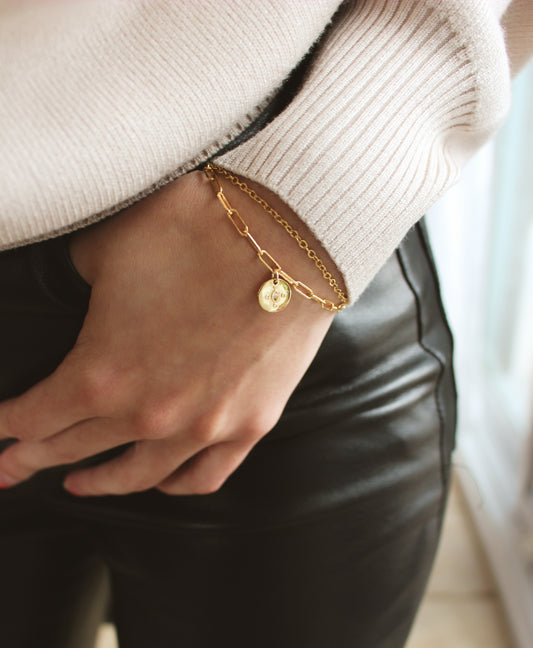 OELLA 14k Gold Filled Paperclip Bracelet With Clear Eye CZ