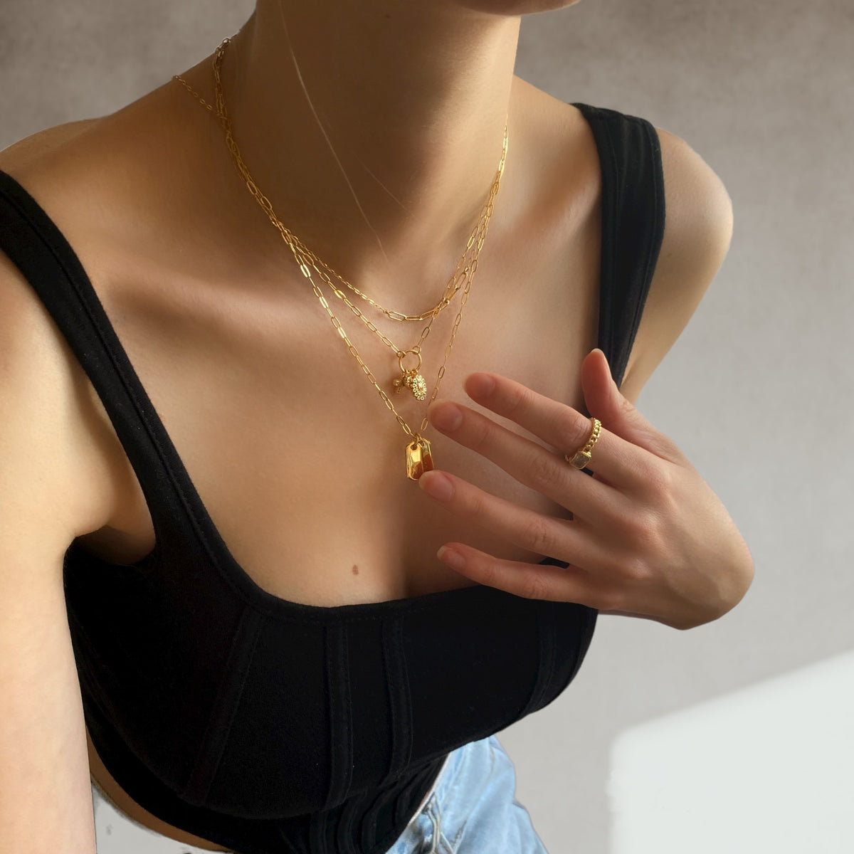 Raven - Collier en or 14 carats Dainty pour femme | Chaîne en or trombone