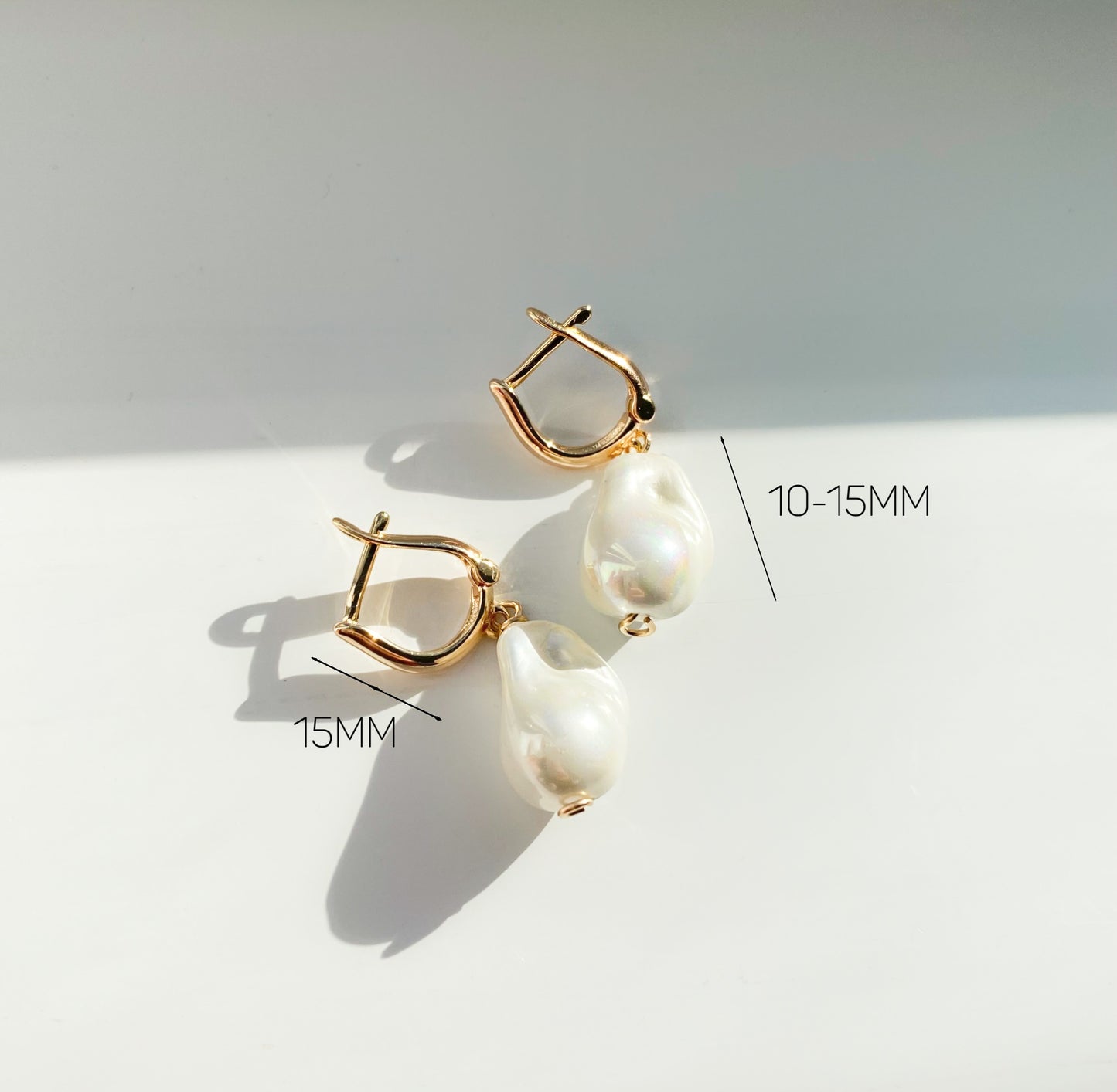 MUSE - 14K Gold and Vegan Baroque Pearls Irregular Earrings ∙ Golden Huggies Clip Bead Drop Earrings ∙ Lever back earring ∙ Creation Megane