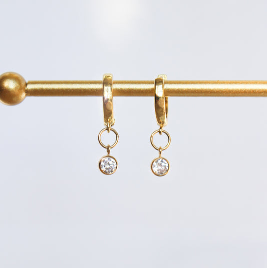 Gold Filled Earrings Dangling Huggies | Sparkling Zircon 4mm | Gift For Women