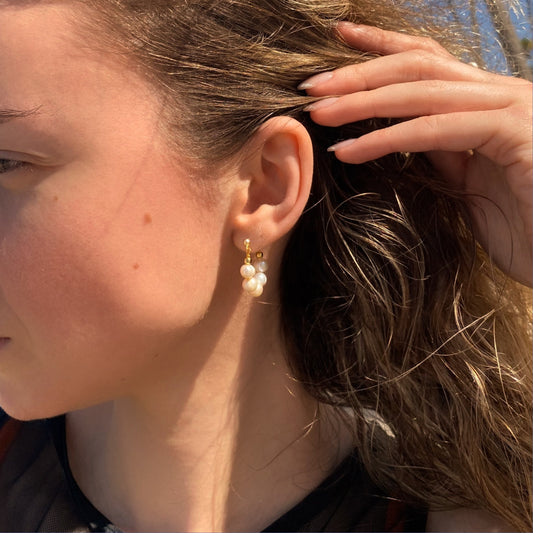 S925 Sterling Silver Front Back Pearl Earrings | Gold Irregular Pearl Hoop