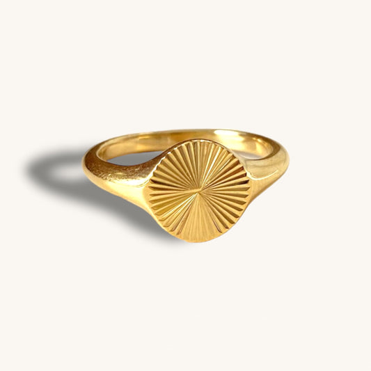 Sunburst 18K Gold PVD Sun Signet Ring