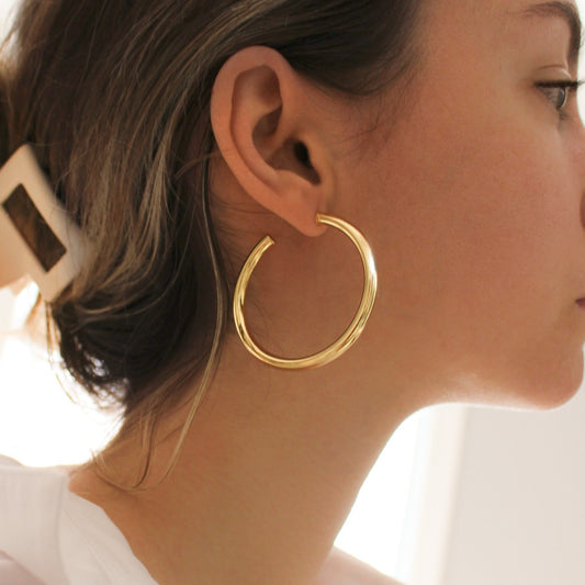 Boucles d'oreilles créoles légères dorées | 50mm | Argent, plaqué or