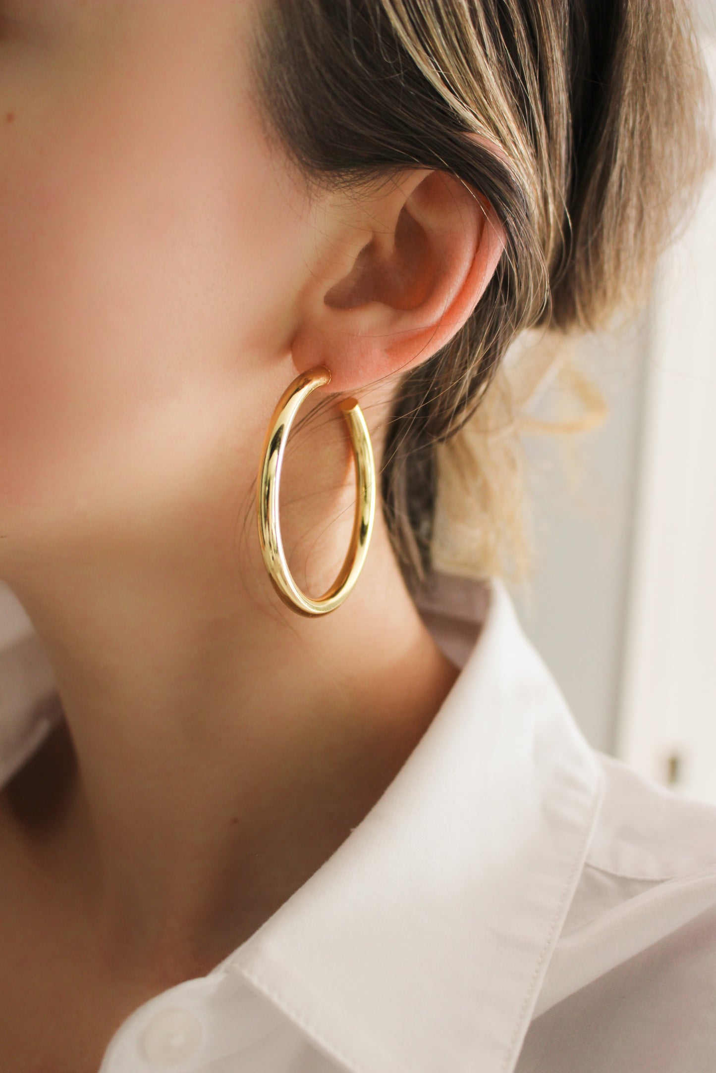 Boucles d'oreilles créoles légères dorées | 50mm | Argent, plaqué or
