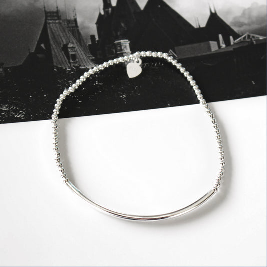 Bracelet perlé délicat en argent sterling 925 | Bracelet Élastique Minimaliste