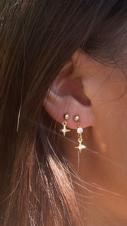 Boucles d'oreilles à tige remplies d'or véritable 14 carats | Boucles d'Oreilles Pendantes Étoiles Célestes