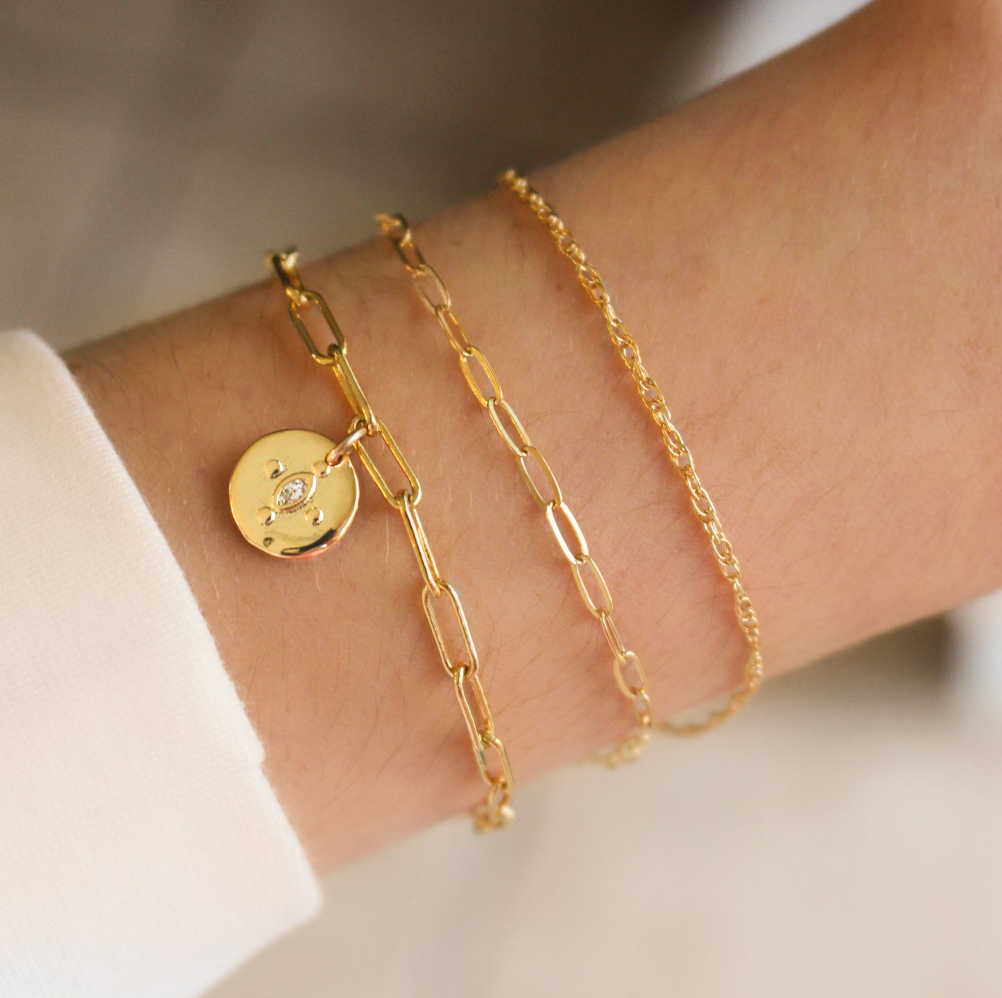 OELLA 14k Gold Filled Paperclip Bracelet With Clear Eye CZ