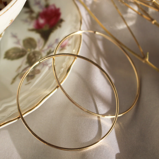 14kt gold filled hoops earrings 50 mm | Minimalist large Creole earrings | 1 pair | Long lasting earrings thin big hoops