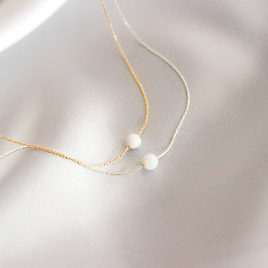 Dainty Ball Opal Necklace In Gold Fill Or Sterling Silver | Small Dainty Statement Necklace