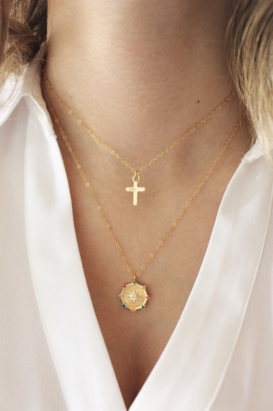Collier mini croix rempli d'or 14 carats