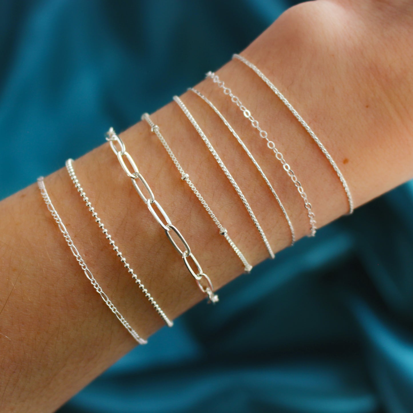 Bracelets en argent sterling 925 9 styles | Bracelet chaîne minimaliste délicat | Snake Box cable figure corde Boule perlée trombone