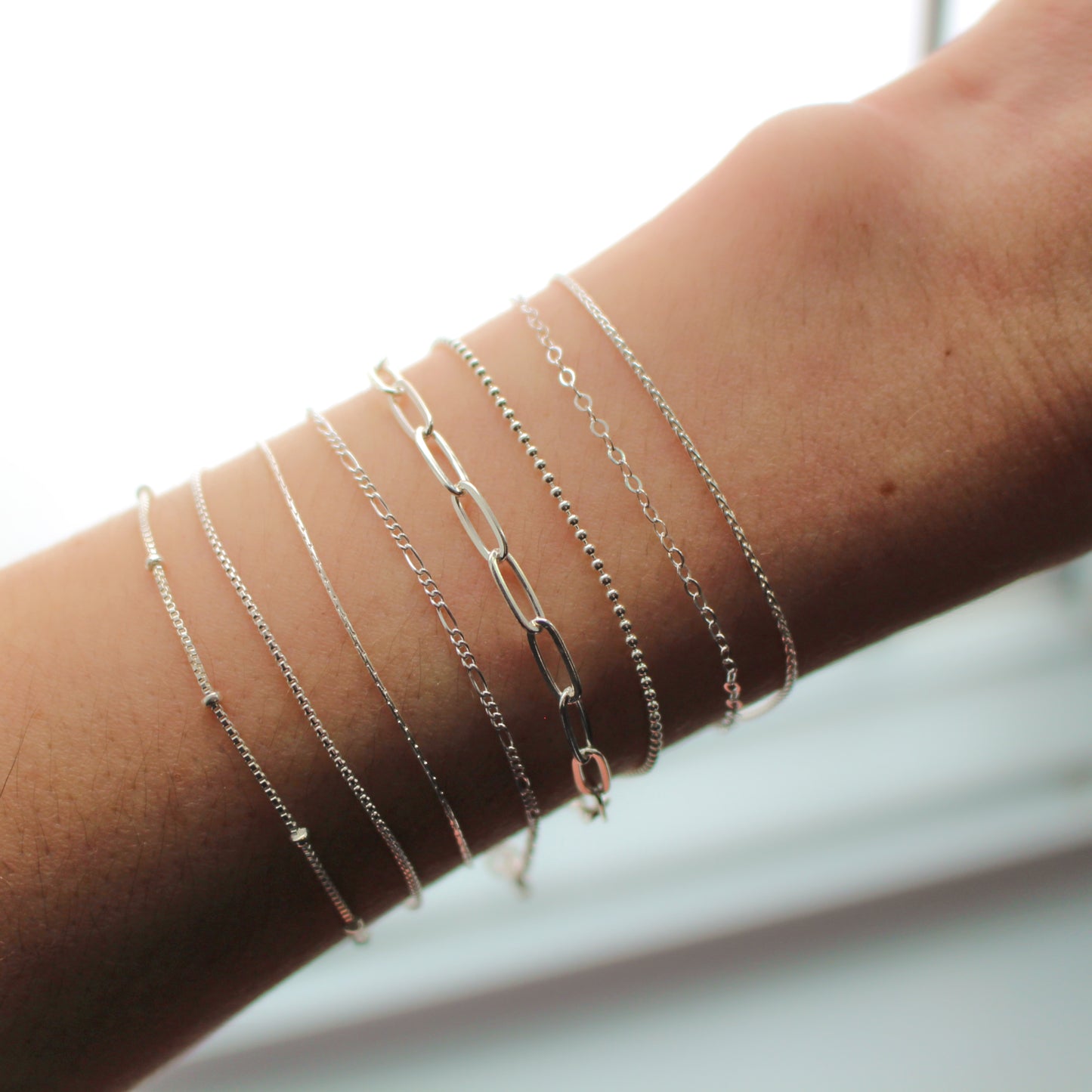 925 sterling silver bracelets 9 styles | Dainty minimalist chain bracelet | Snake Box cable figure rope Ball beaded paperclip