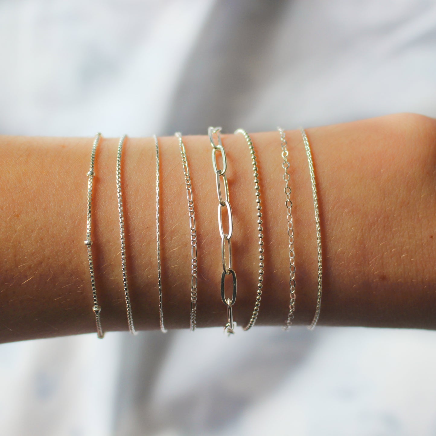 925 sterling silver bracelets 9 styles | Dainty minimalist chain bracelet | Snake Box cable figure rope Ball beaded paperclip